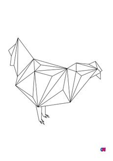 Coloriage Animaux géométriques - Une poule prête à picorer des graines