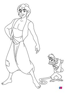 Coloriage Aladdin - Aladdin et Abu 