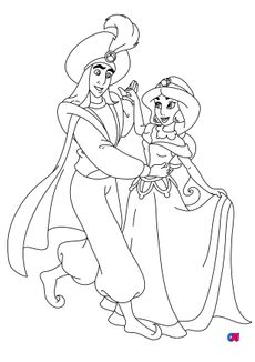 Coloriage Aladdin - Aladdin et Jasmine dansent