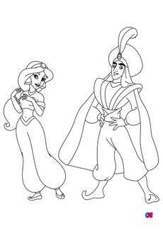 Coloriage Aladdin - Aladdin et Jasmine souriants 