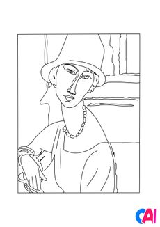 Coloriages de bâtiment et d'oeuvres d'art - Amadeo Modigliani - Jeanne Hébuterne au Chapeau et collier