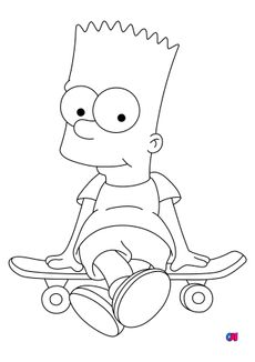 Coloriage Simpson - Bart Simpson assis sur son skateboard