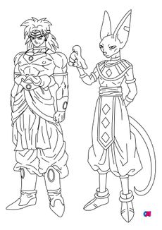 Coloriage dragon ball z - Beerus et Broly observent