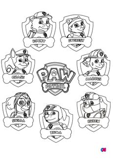 Coloriage Pat Patrouille - Chaque membre de l'équipe et le logo de la Pat'Patrouille