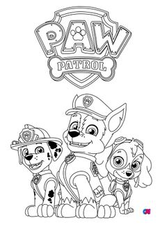 Coloriage Pat Patrouille - Chase, Stella et Marcus avec le Logo