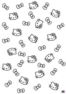 Coloriage Hello Kitty - Des Hello Kitty et nœuds à gogo