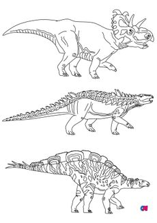 Coloriage de dinosaures - Des dinosaures, Albretocératops, Acanthopholis et Wuerthosaurus
