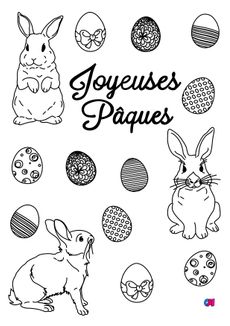 Coloriage Pâques - Des œufs et des lapins de Pâques