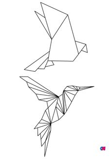 Coloriage Animaux géométriques - Des oiseaux en plein envol