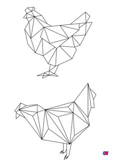 Coloriage Animaux géométriques - Deux poules