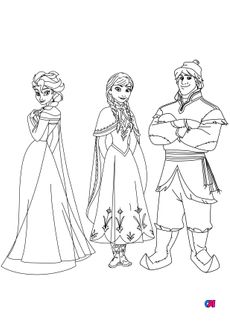 Coloriage la reine des neiges - Elsa, Anna et Kristoff