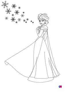 Coloriage la reine des neiges - Elsa accompagnée de flocons de neige