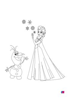Coloriage la reine des neiges - Elsa et Olaf