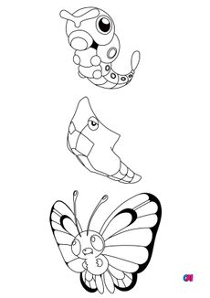 Coloriage Pokémon - Évolution de Chenipan
