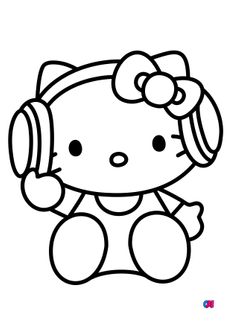 Coloriage Hello Kitty - Hello Kitty écoute de la musiqe