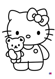 Coloriage Hello Kitty - Hello Kitty et sa peluche