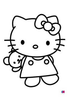 Coloriage Hello Kitty - Hello Kitty et son doudou