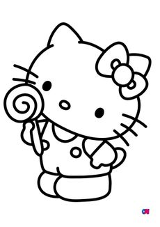 Coloriage Hello Kitty - Hello Kitty mange une sucrerie