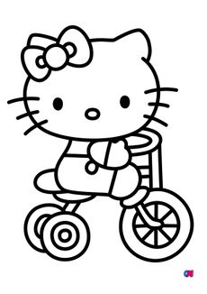 Coloriage Hello Kitty - Hello Kitty sur son tricycle