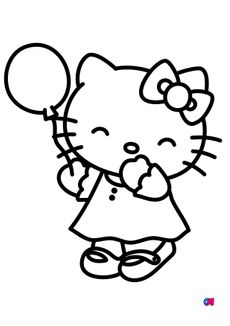 Coloriage Hello Kitty - Hello Kitty tient un ballon de baudruche