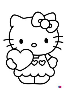 Coloriage Hello Kitty - Hello Kitty tient un cœur dans sa main