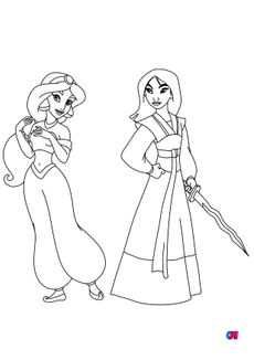 Coloriages à imprimer Disney - Jasmine et Mulan