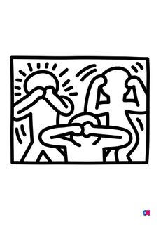 Coloriages de bâtiment et d'oeuvres d'art - Keith Haring - See No Evil, Hear No Evil, Speak No Evil