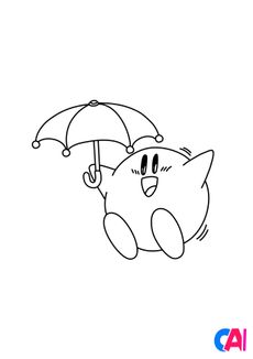 Coloriage de Kirby - Kirby et son parapluie