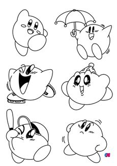 Coloriage de Kirby - Kirby fait différents sports ou s'amuse