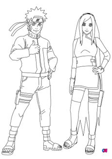 Coloriage Naruto - Kushina et Naruto réunis et prêts à combattre