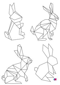 Coloriage Animaux géométriques - Lapins aux formes géométriques