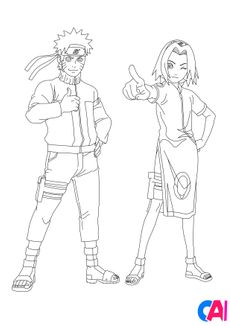 Coloriage Naruto - Le duo Naruto et Sakura