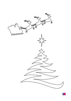 Coloriage de Noël - Le sapin de Noël et le traineau du Père Noël