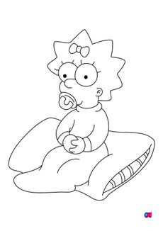 Coloriage Simpson - Maggie Simpson assise sur un oreiller