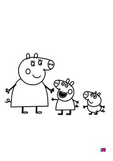 Coloriage Peppa Pig - Maman, Peppa et George se regardent souriant