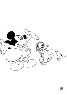 Coloriages à imprimer Disney - Mickey et Simba jeune