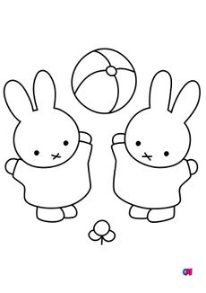 Coloriage Miffy - Miffy joue au ballon avec son amie