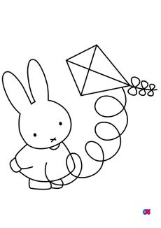 Coloriage Miffy - Miffy joue avec son cerf-volant