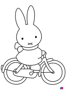 Coloriage Miffy - Miffy pédale sur sa bicyclette
