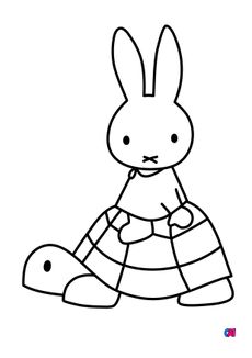 Coloriage Miffy - Miffy sur le dos d'une tortue