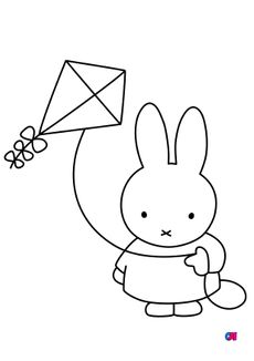 Coloriage Miffy - Miffy tient son cerf-volant