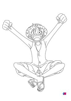 Coloriage One Piece - Monkey D. Luffy assis en tailleur