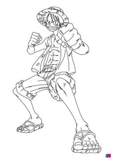 Coloriage One Piece - Monkey D. Luffy les poings fermés