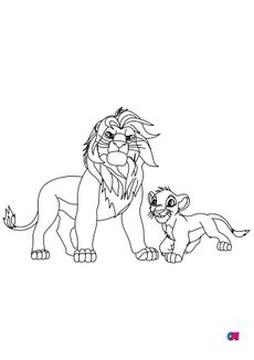 Coloriage Roi Lion - Mufasa et Simba