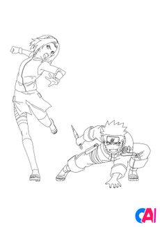 Coloriage Naruto - Naruto et Sakura coordonnent leur attaque