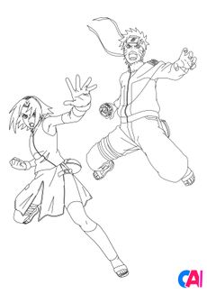 Coloriage Naruto - Naruto et Sakura de vaillants combattants