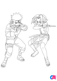 Coloriage Naruto - Naruto et Sakura combattent ensemble