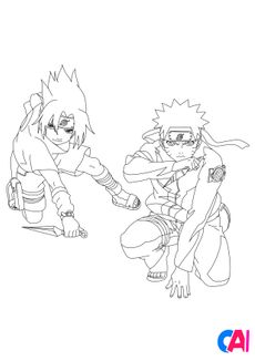 Coloriage Naruto - Naruto et Sasuke observent
