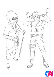 Coloriage Naruto - Naruto et Sasuke se préparent