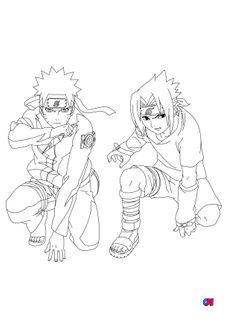 Coloriage Naruto - Naruto et Sasuke sont à l'affût